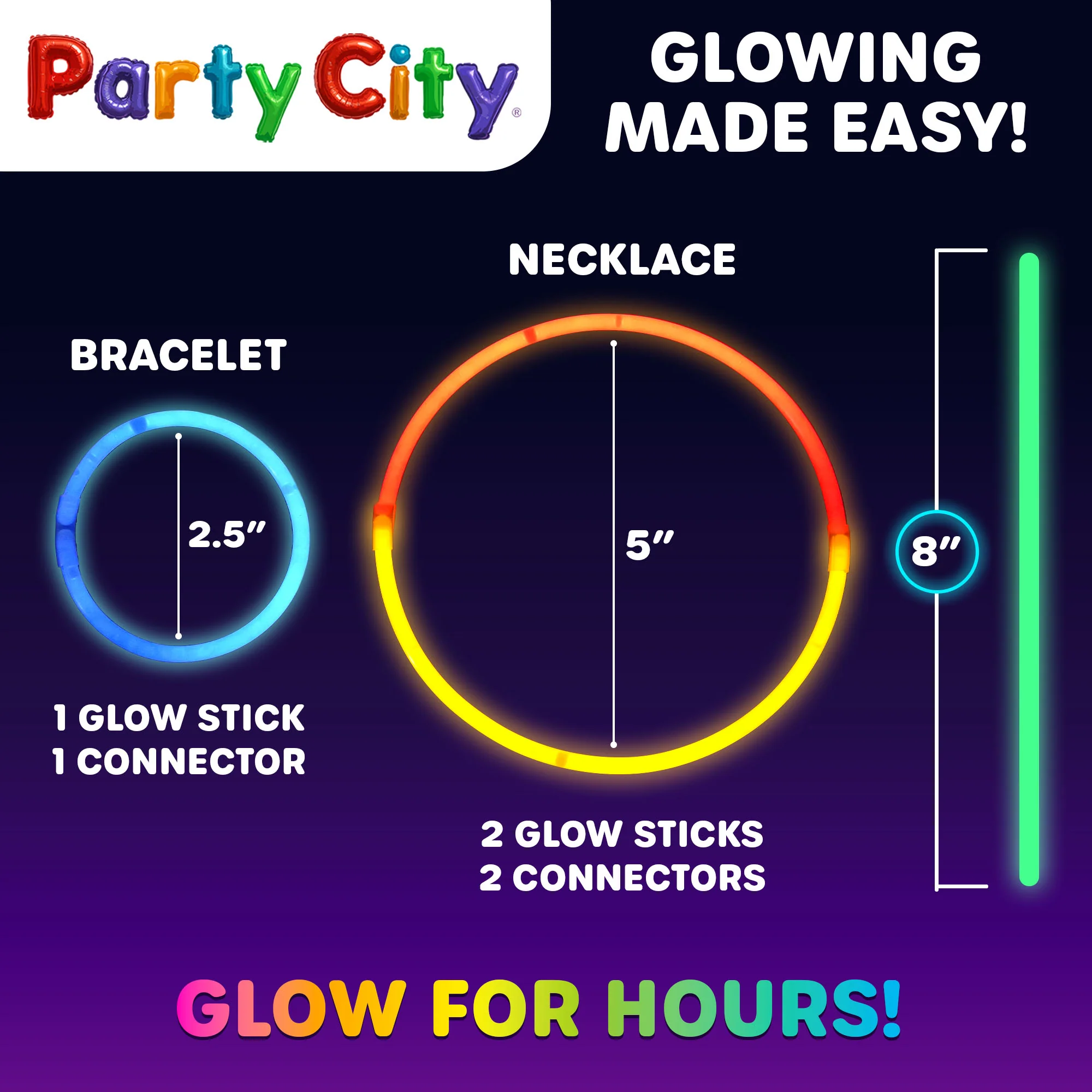 Party City 8" Bendable Glow Sticks Bulk Party Pack - 300pk - Image 3