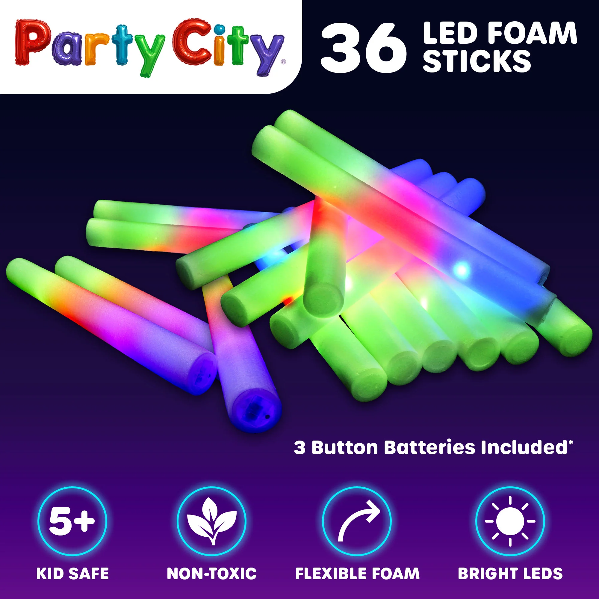 Party City LED Foam Light Up Glow Sticks - 36pk - Image 8