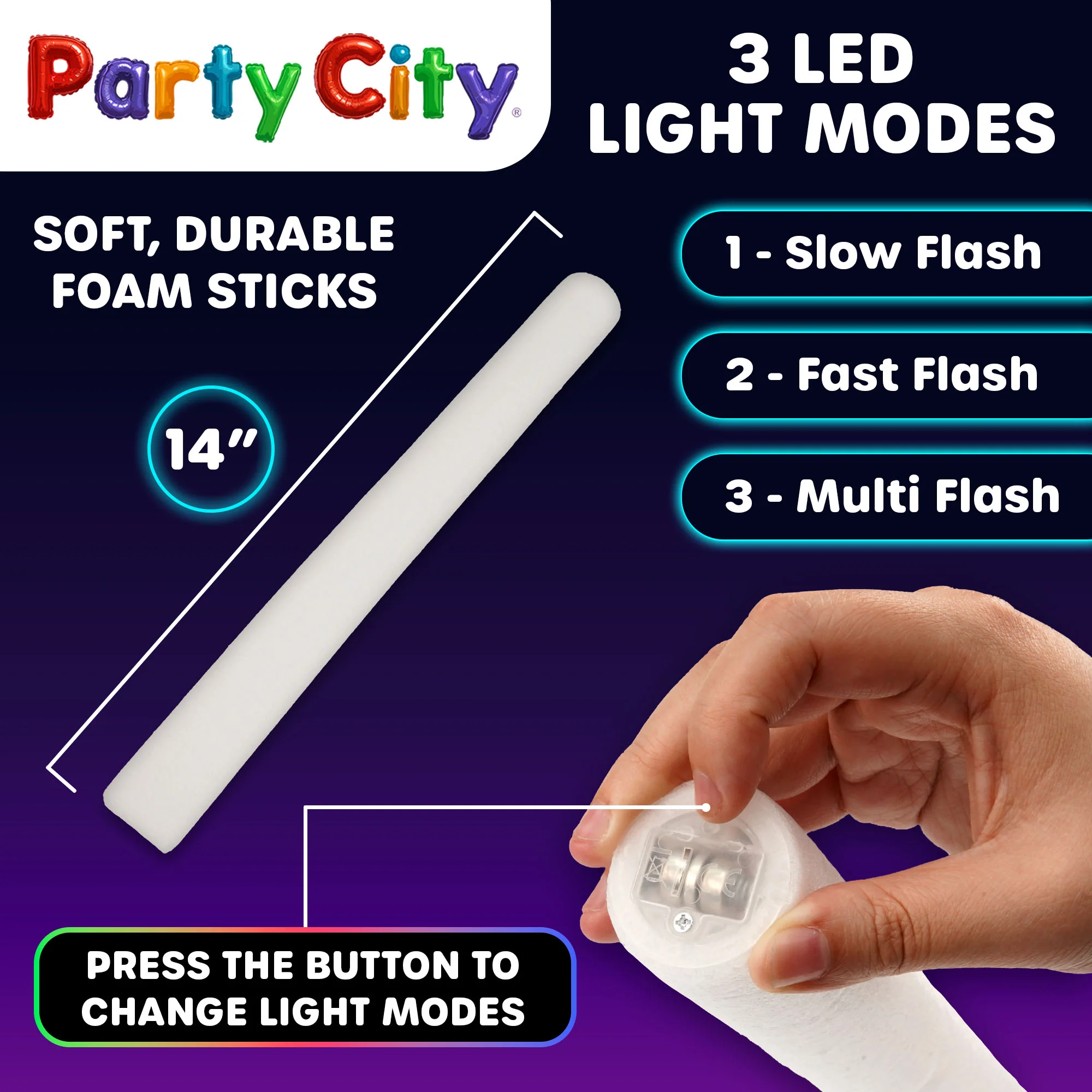 Party City LED Foam Light Up Glow Sticks- 48pk - Image 5