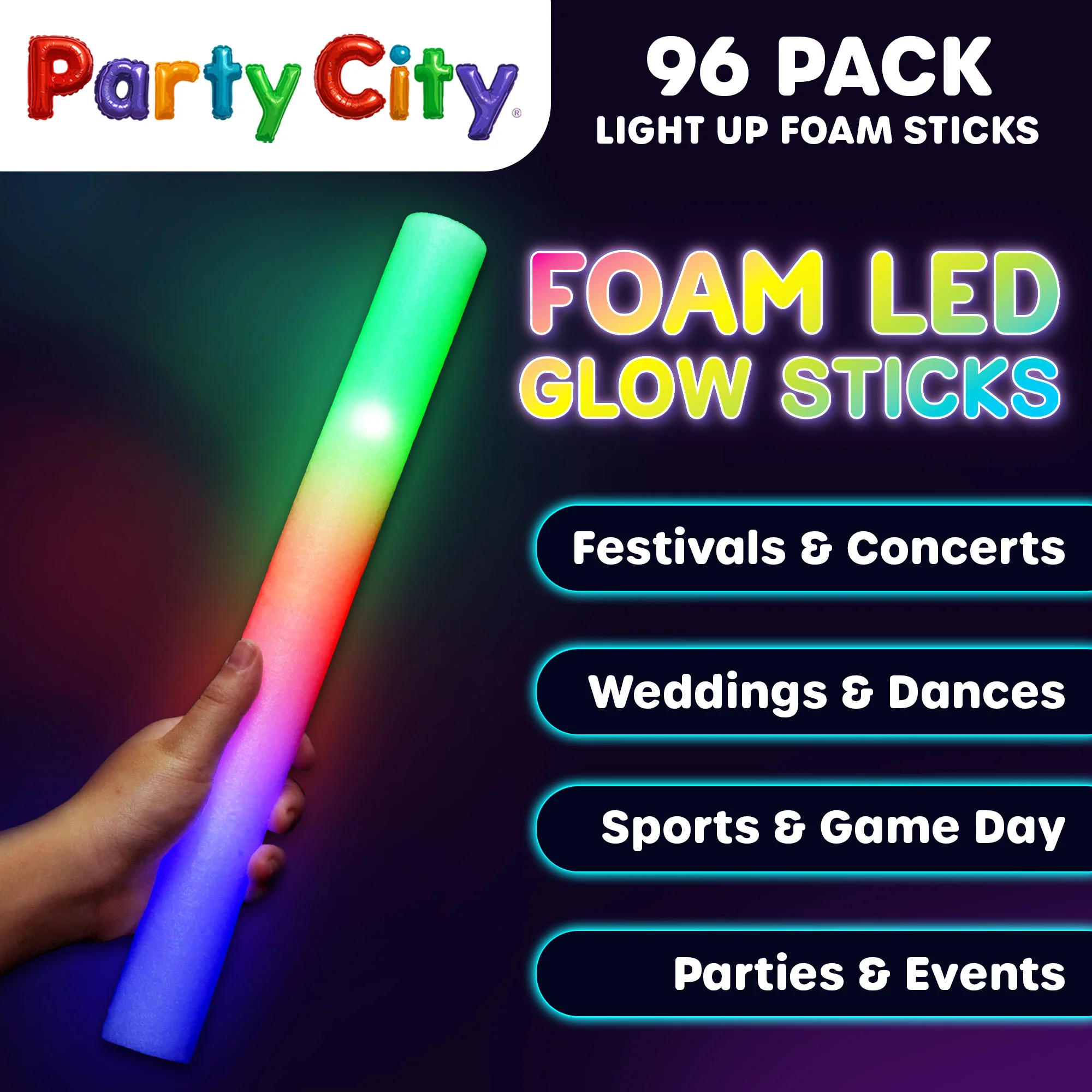 Party City LED Foam Light Up Glow Sticks - 96pk - Image 3