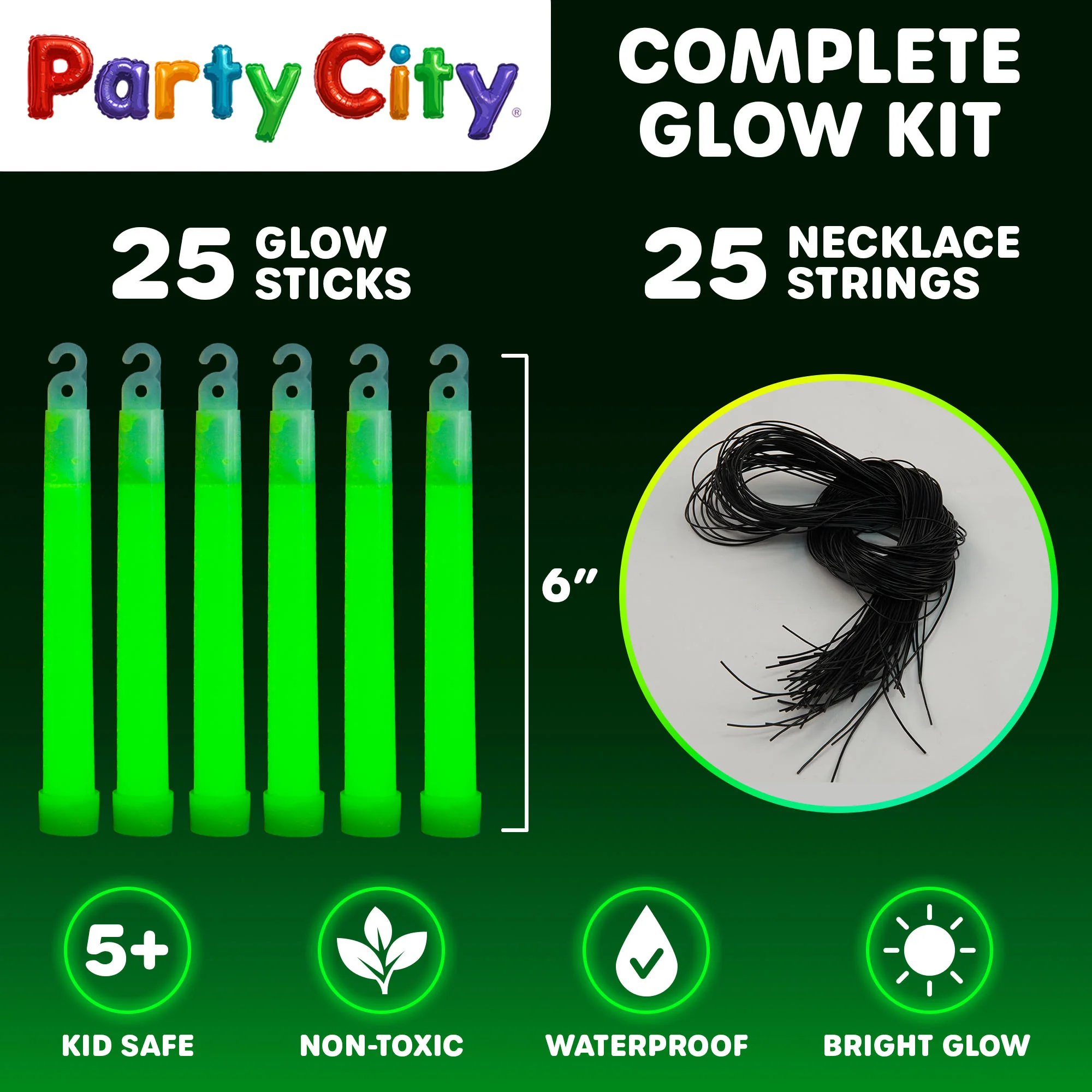 Party City 6" Glow Sticks Bulk Pack Green - 25pk - Image 7