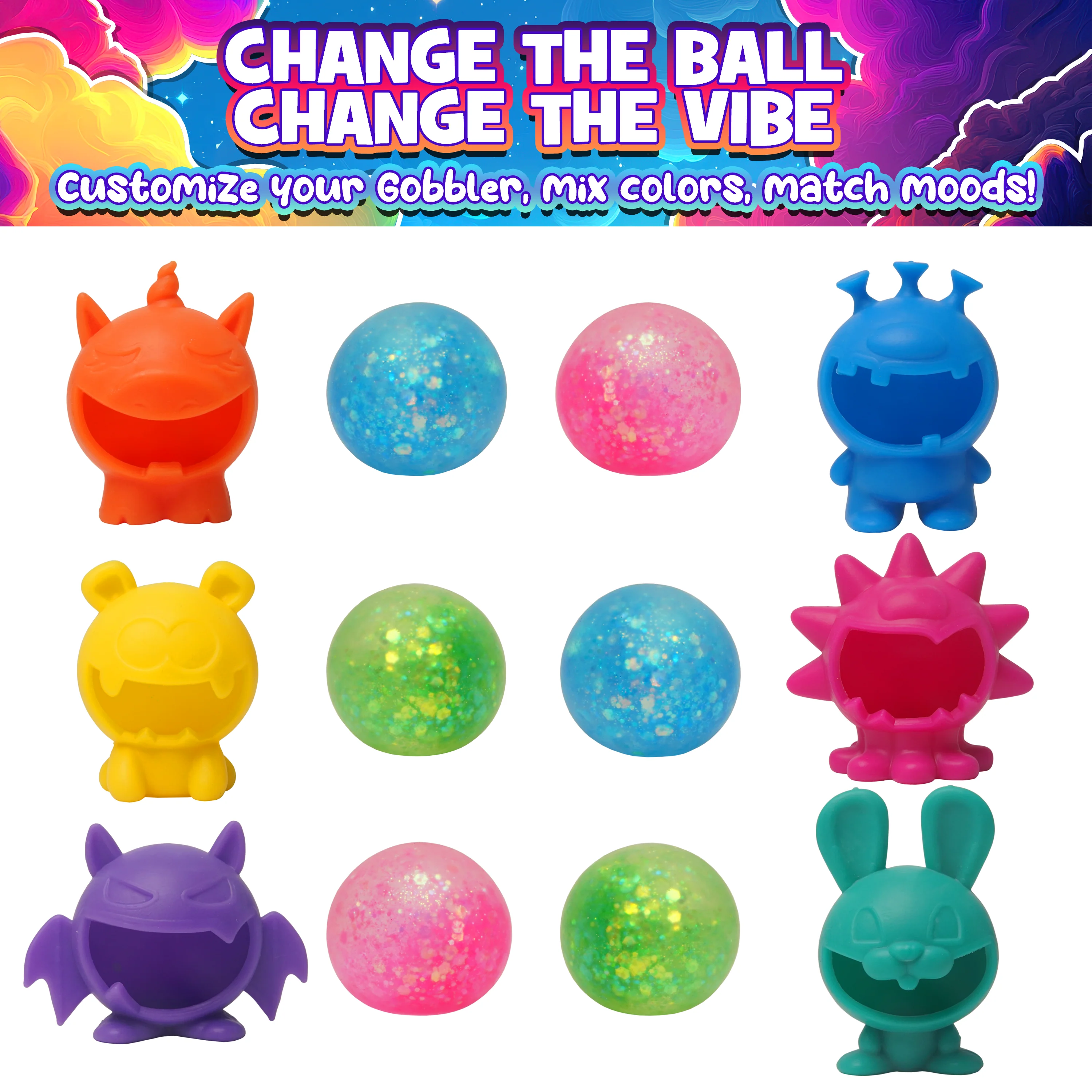 Power Your Fun Glitter Gobblers Blind Box Squishy Toys 6 Pack - Image 5