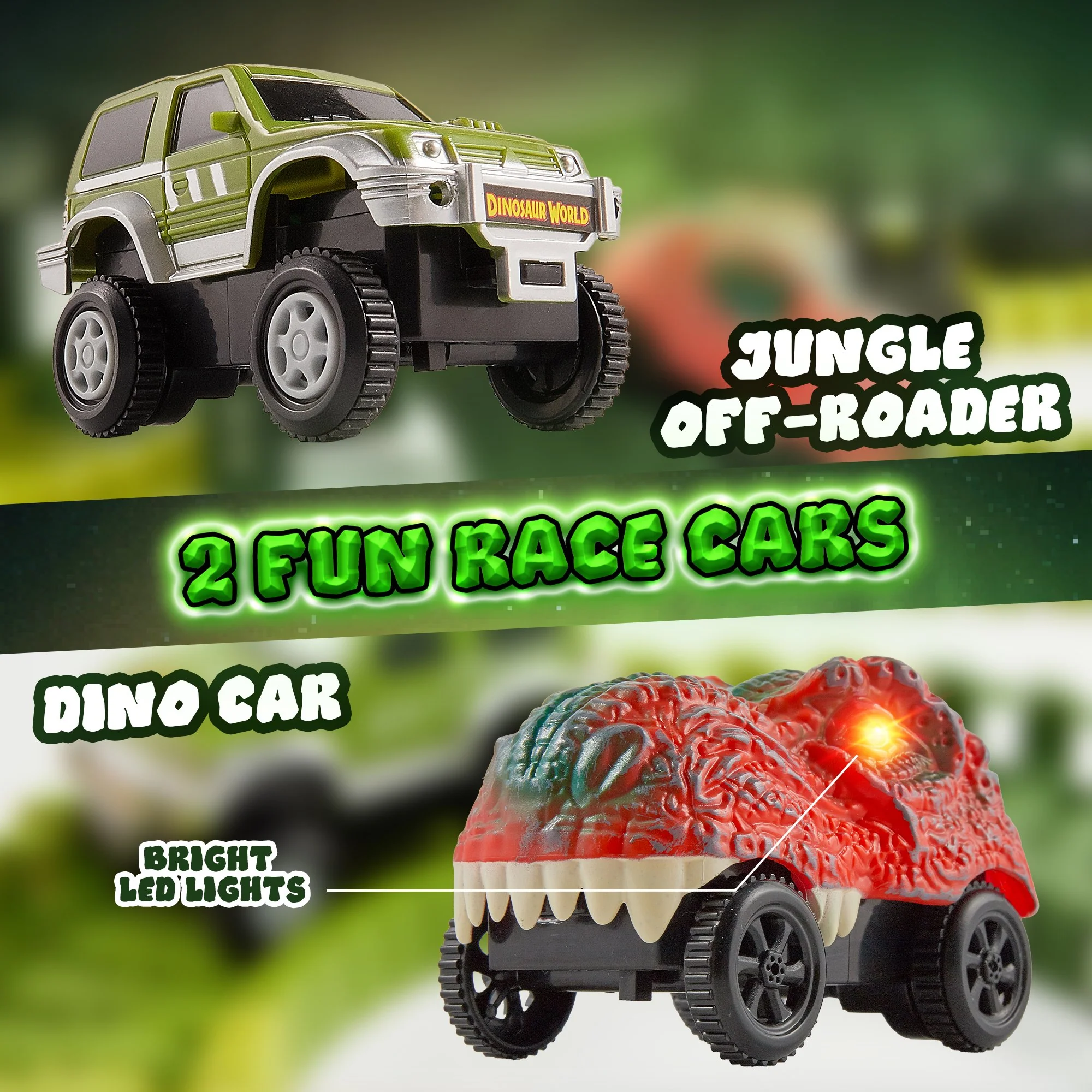 USA Toyz 225 Piece Green Ultimate Dinosaur Dash Race Track Adventure Playset - Image 5