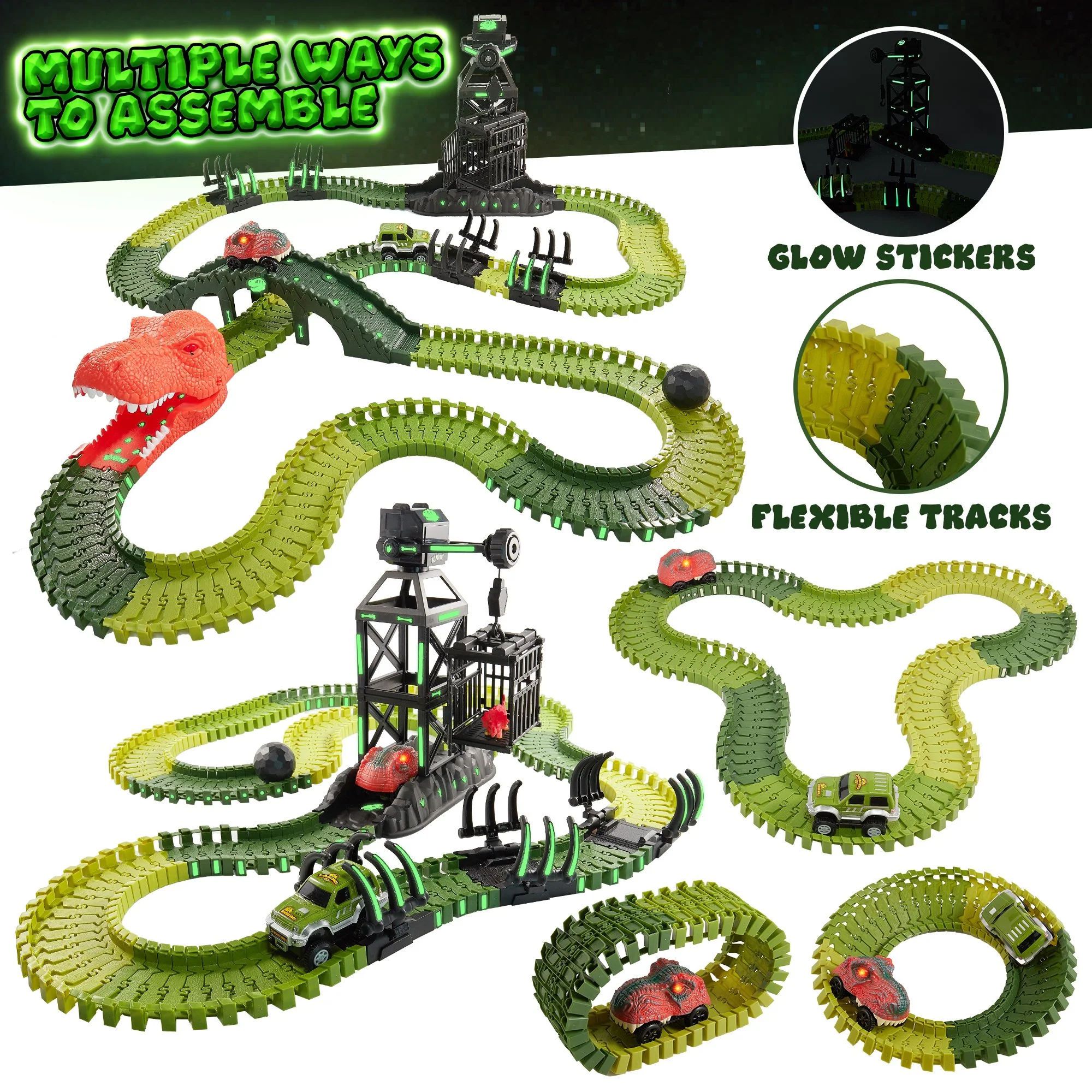 USA Toyz 225 Piece Green Ultimate Dinosaur Dash Race Track Adventure Playset - Image 7