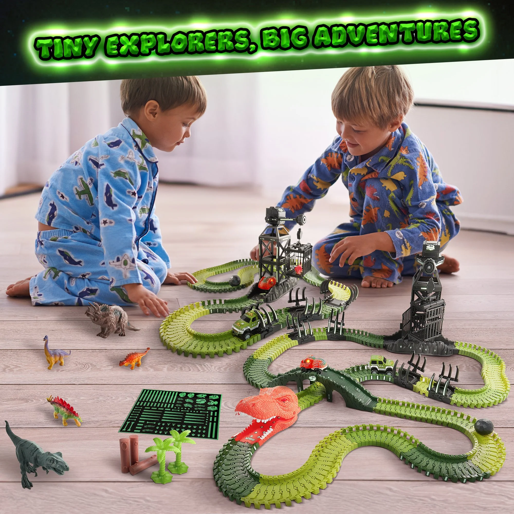 USA Toyz 225 Piece Green Ultimate Dinosaur Dash Race Track Adventure Playset - Image 9