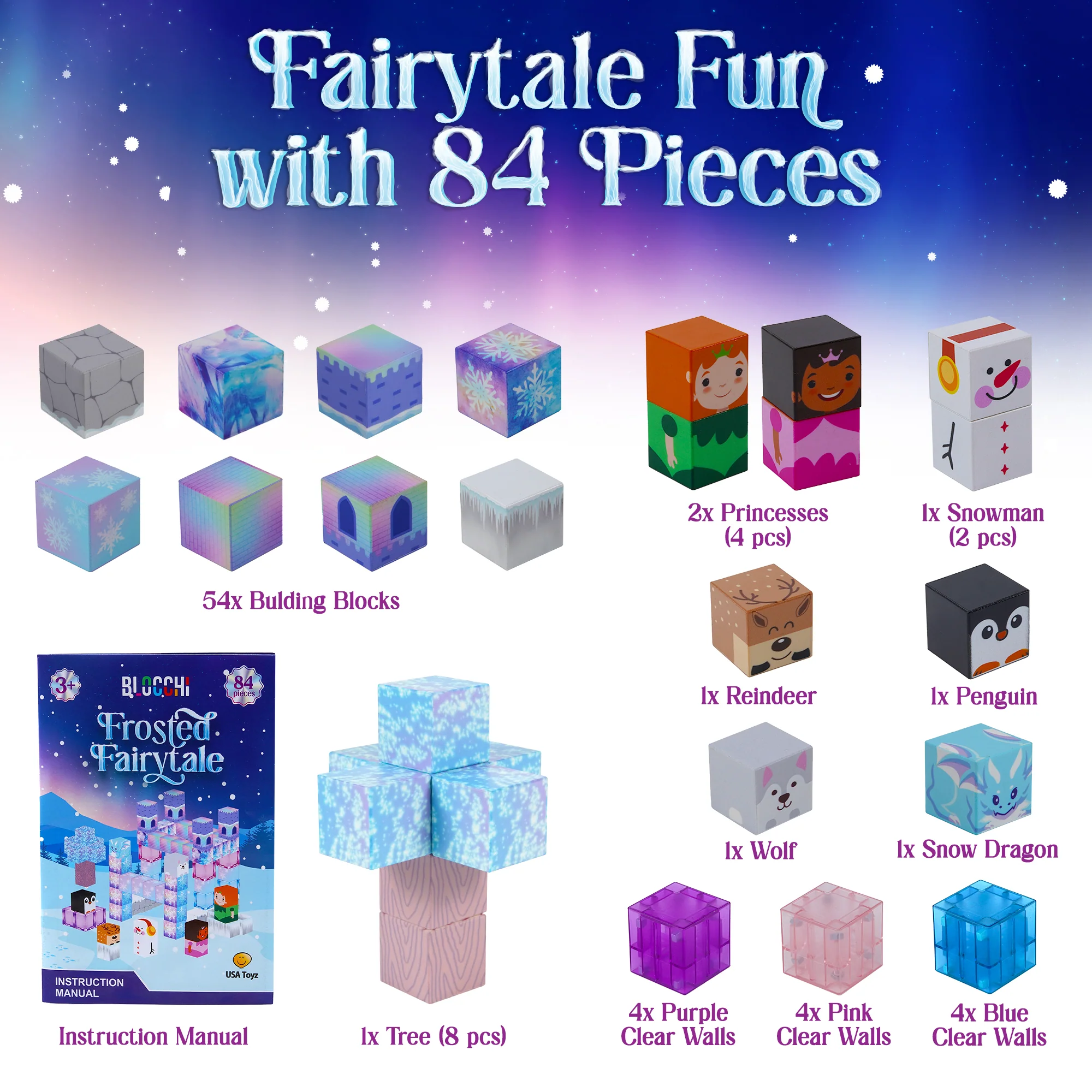 USA Toyz Blocchi Frosted Fairytale Magnetic Building Blocks Set Of 84pc - Image 9