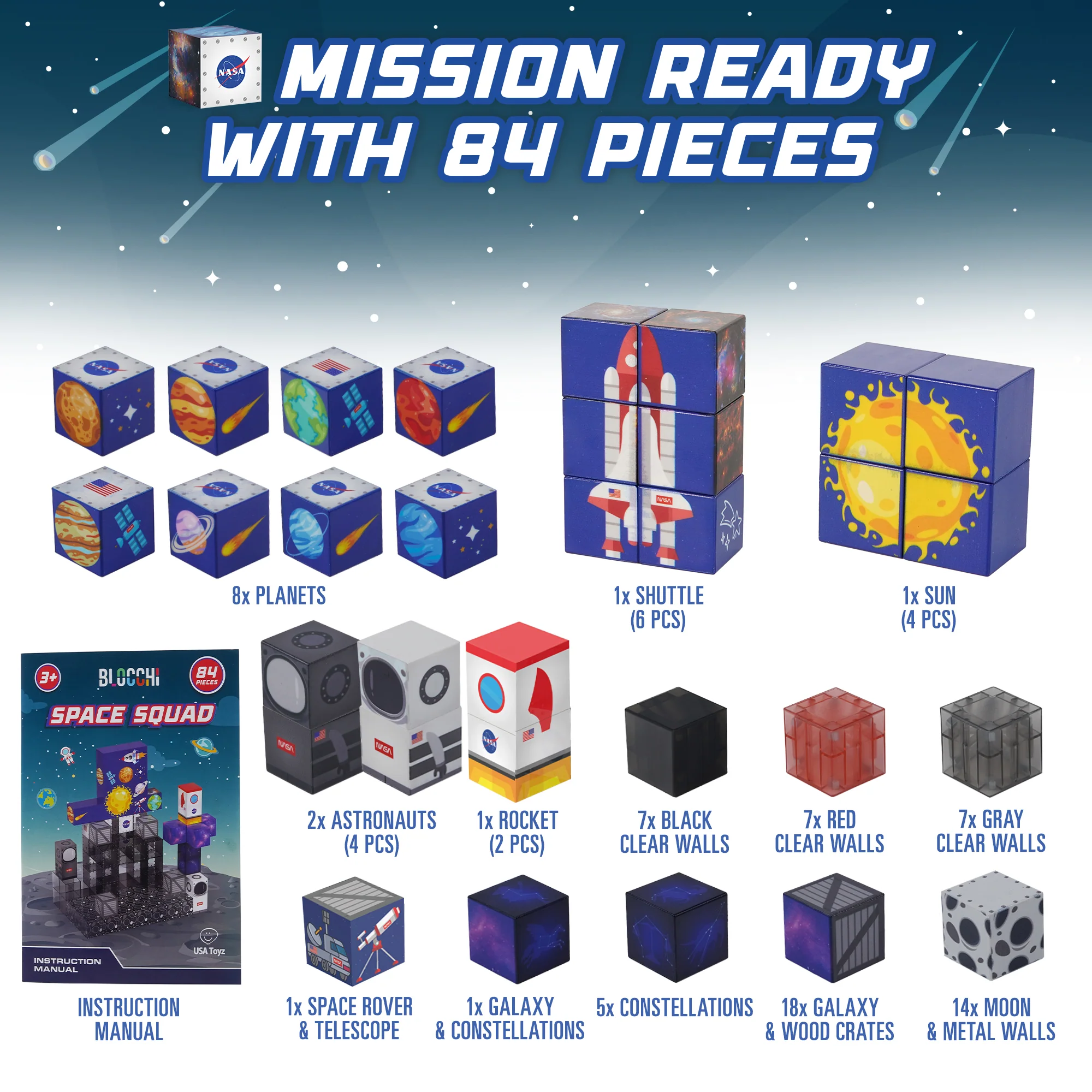 USA Toyz Blocchi Space Squad Magnetic Block Set 84 units - Image 9