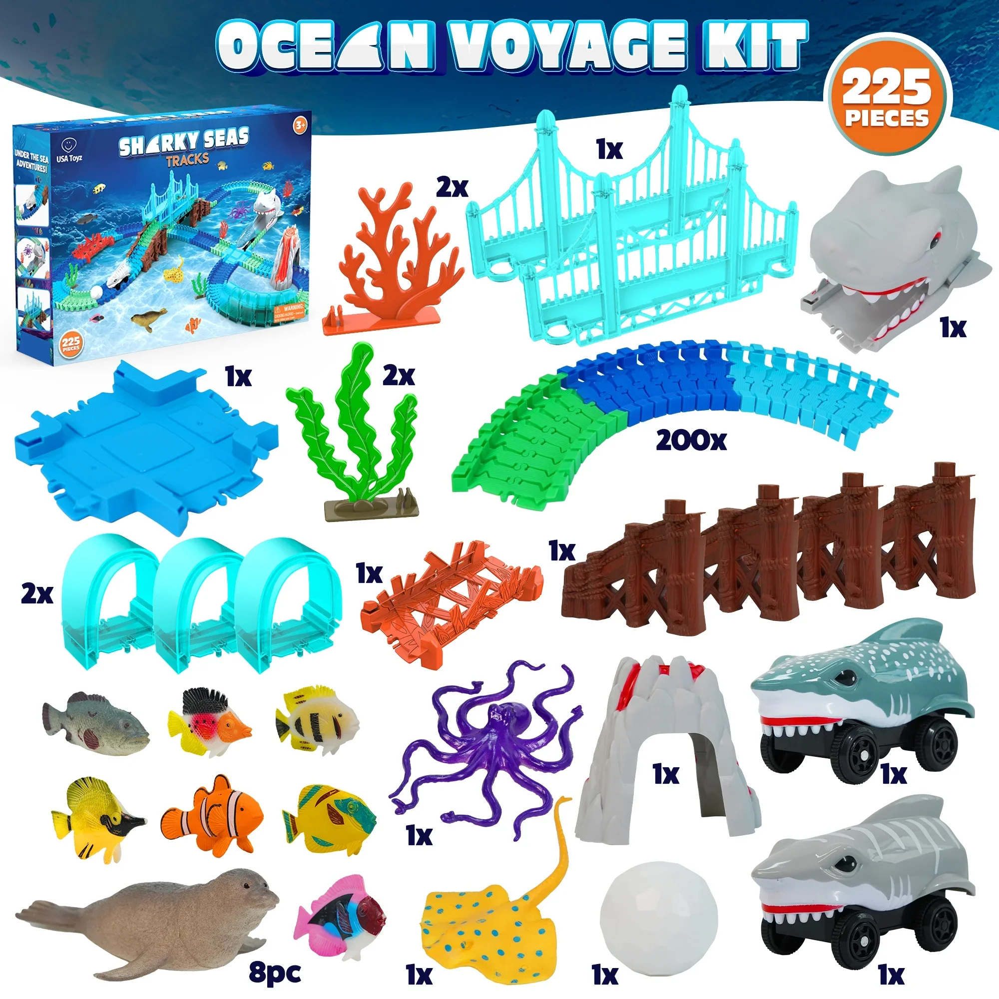 USA Toyz Sharky Seas Tracks Playset - 225 Pieces - Image 7
